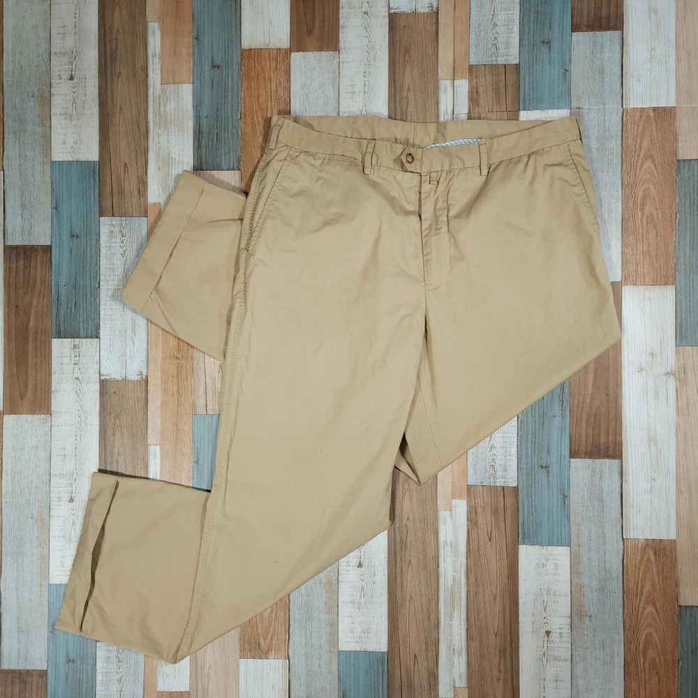 Faconnable Mens Tan Khaki Chino Trousers Straight Leg Cotton Pants Size 38